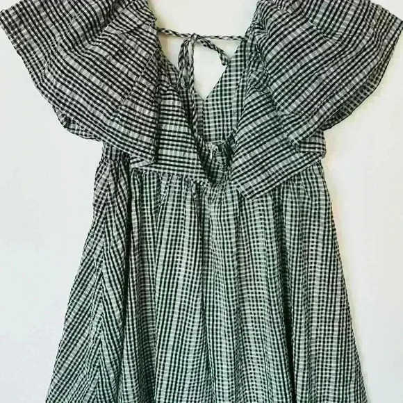 New! Moon River Gingham Flutter Sleeve Babydoll Dress - Picture 7 of 10